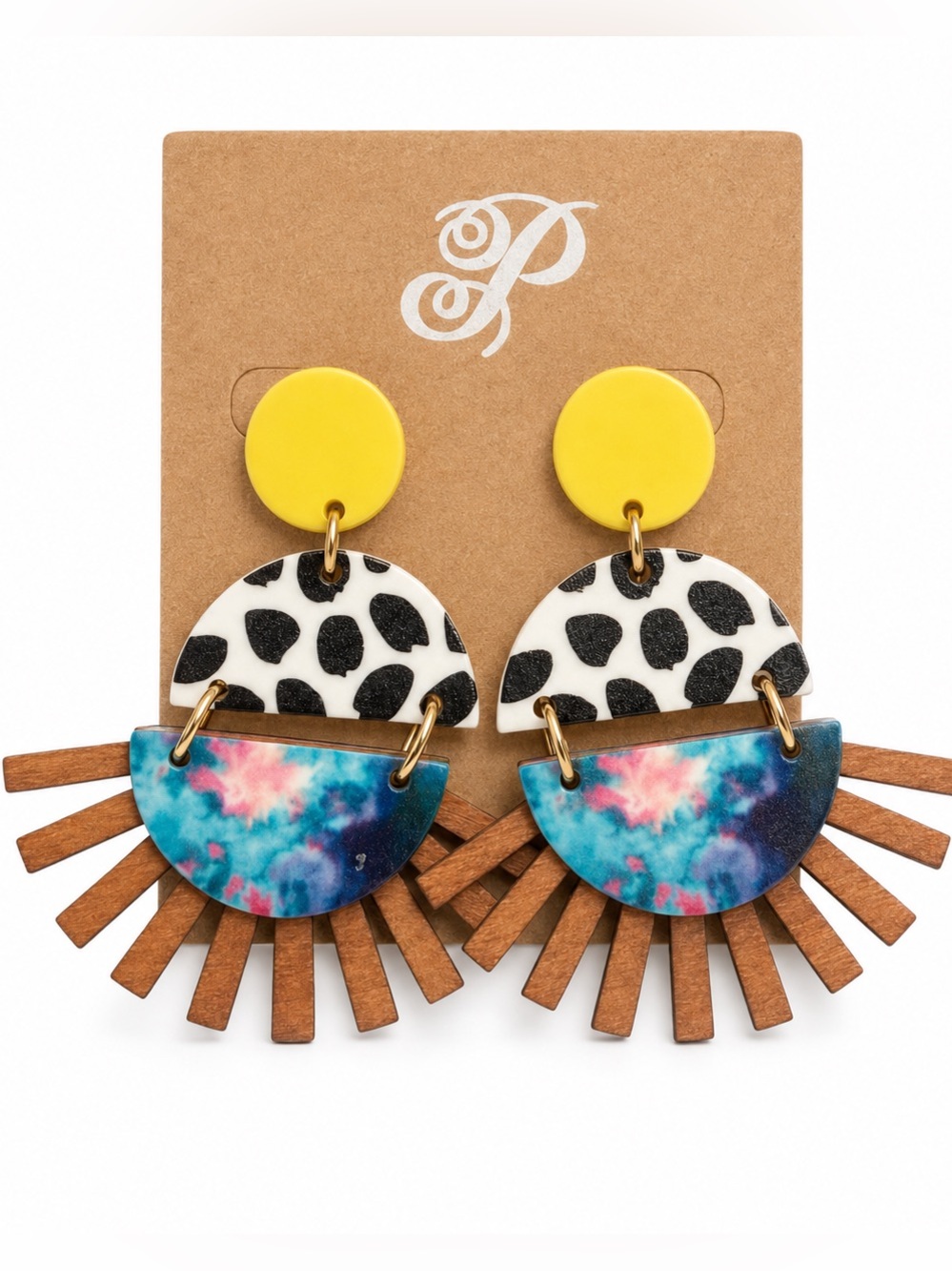 Color Pop Statement Earrings | Mixed Media Geometric Dangle Earrings Plunder NEW